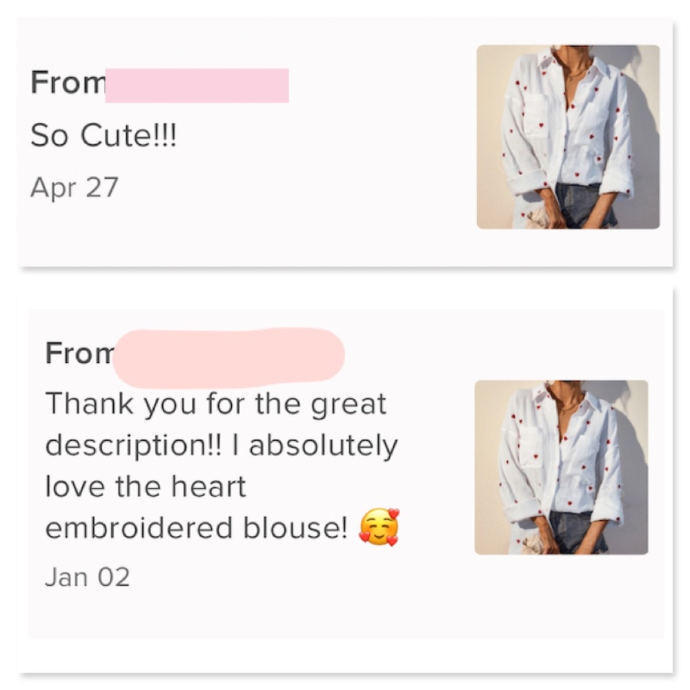 Cotton White Casual Shirt Embroidered Red Hearts Button Down Up Long Sleeve - Picture 7 of 16